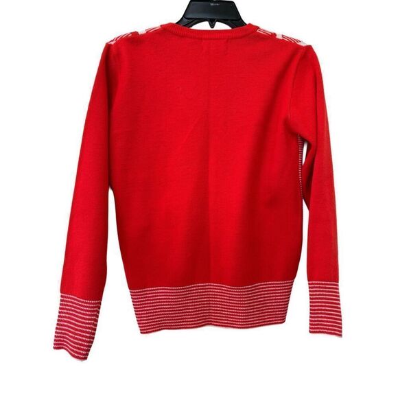 Albee women’s vintage 70s red white bowling cardigan sweater retro v-neck - Picture 2 of 8